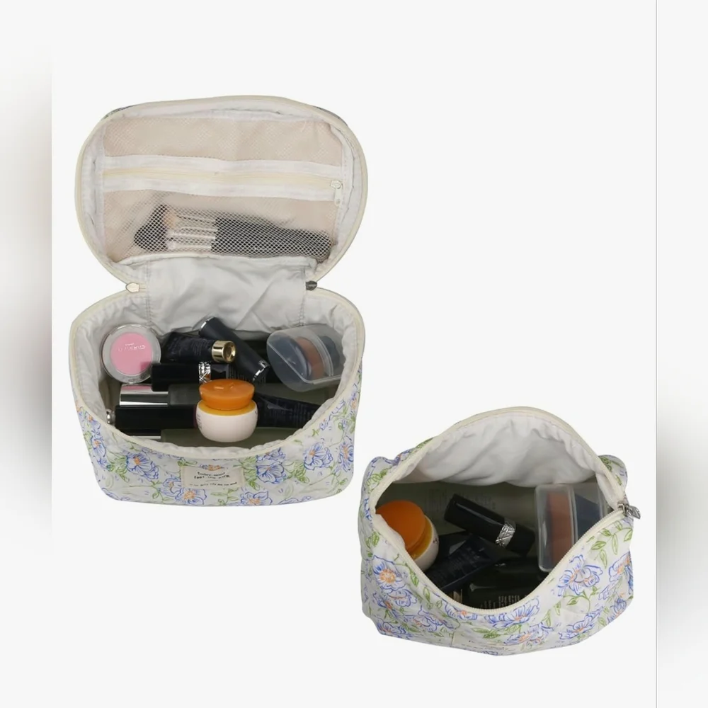 2pc Quilted Floral Makeup&Travel Bag Set - Picture 6 of 6